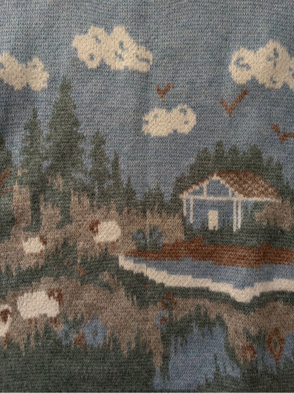 Ricki’s Scenic Landscape Sweater Blue Cottagecore Knit Granola Gorpcore Crunchy - Picture 6 of 9